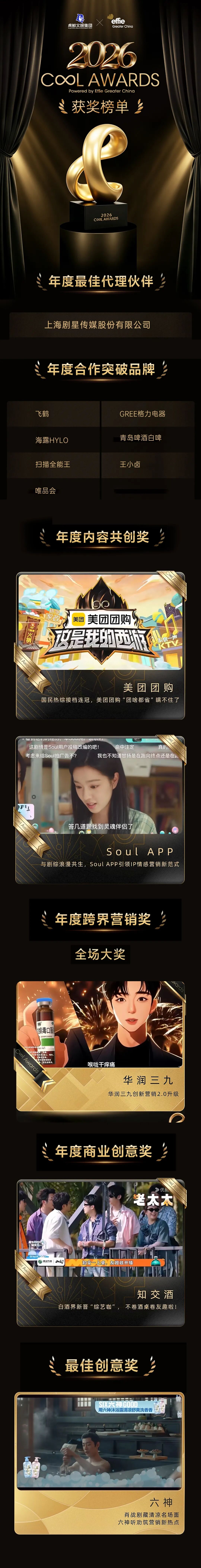 喜提13项大奖，剧星传媒斩获优酷2026C∞l Awards「年度最佳代理伙伴」