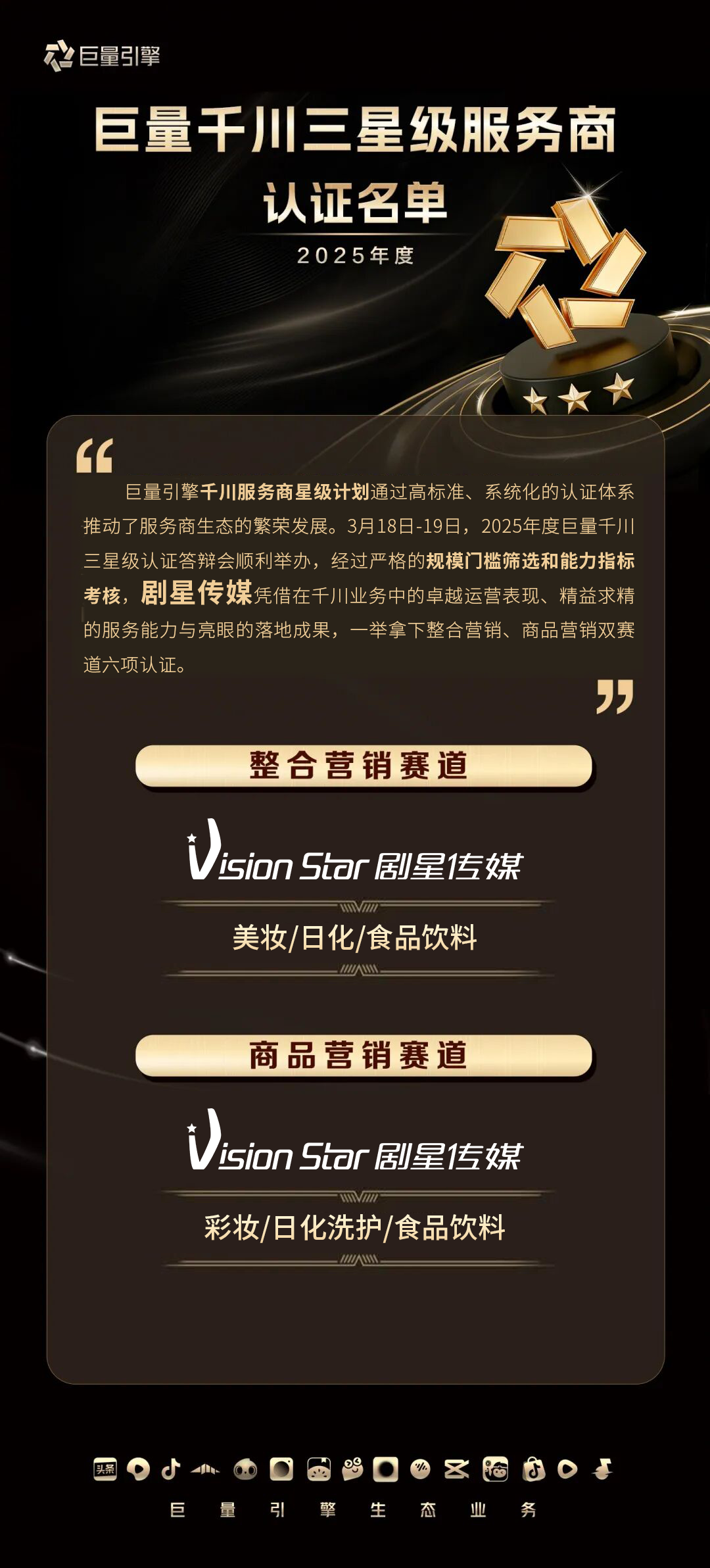 重磅！剧星传媒狂揽巨量千川双赛道6项认证